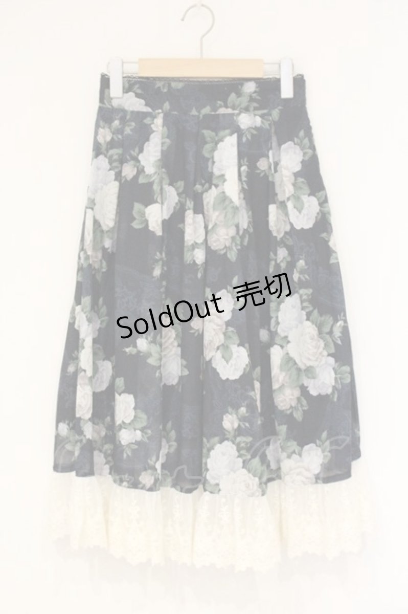 画像1: axes femme / ラフィネローズ柄タックスカート  ネイビー O-26-09-11-1018-AX-SK-IG-OS (1)