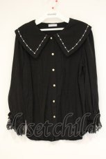 画像1: axes femme POETIQUE / 襟刺繍ボリューム袖ブラウス M クロ O-26-09-14-036-AX-BL-OW-OS (1)