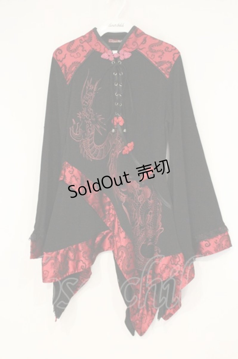 画像1: Qutie Frash / レースアップチャイナカットソー  レッド×ブラック O-26-09-14-070-QU-TO-IG-OS (1)