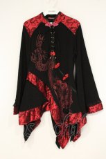 画像1: Qutie Frash / レースアップチャイナカットソー  レッド×ブラック O-26-09-14-070-QU-TO-IG-OS (1)