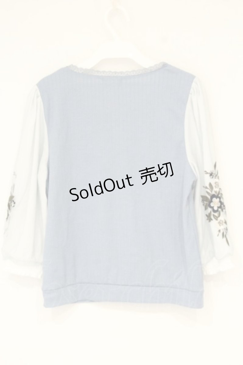 画像3: axes femme / 花刺繍チュール袖七分袖プルオーバー F サックス O-26-09-14-2044-AX-TO-OW-OS (3)