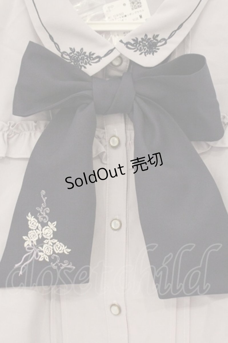 画像2: axes femme / バラブーケ刺繍リボンブラウス M ラベンダー O-26-09-14-2046-AX-BL-OW-OS (2)