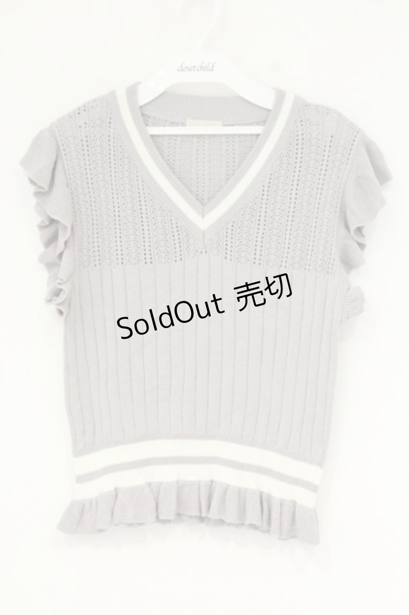 画像1: axes femme POETIQUE / Vネックニットノースリーブトップス M グレー O-26-09-14-2050-AX-TO-OW-OS (1)