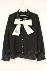 画像1: axes femme / バラブーケ刺繍リボンブラウス M クロ O-26-09-14-2058-AX-BL-OW-OS (1)