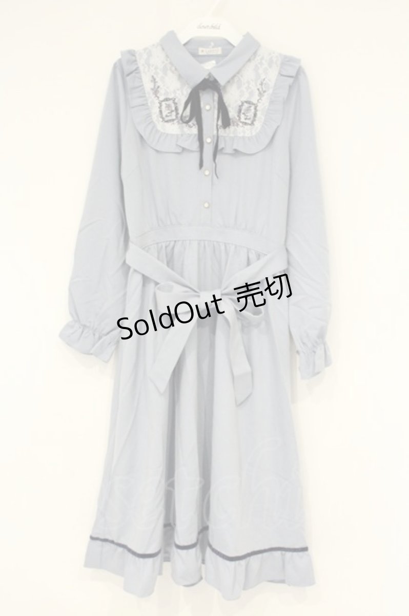 画像1: axes femme / 薔薇×額縁刺繍ロングワンピース M サックス O-26-09-14-2066-AX-OP-OW-OS (1)