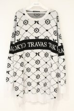 画像1: TRAVAS TOKYO / ロゴ総柄ジャガードニットプルオーバー F ホワイト×ブラック O-26-09-14-2096-PU-TO-OW-OS (1)