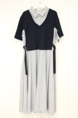 画像1: axes femme / 重ね着風ストライプシャツワンピース F ブルー系 O-26-09-14-097-AX-OP-OW-OS (1)