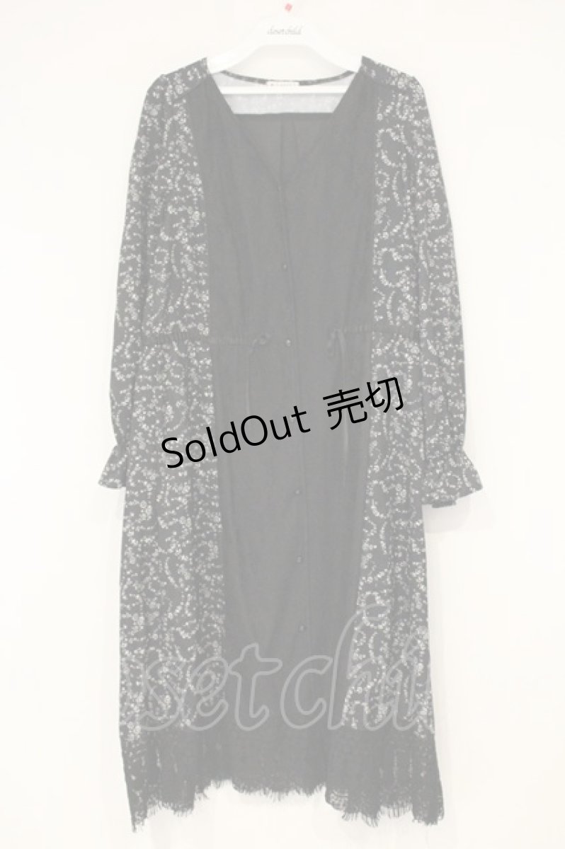 画像1: axes femme / レース×花柄切替ガウンワンピース M クロ O-26-09-14-019-AX-OP-OW-OS (1)
