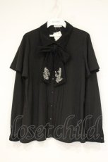 画像1: axes femme / メロディ刺繍ケープ袖ブラウス M クロ O-26-09-14-029-AX-BL-OW-OS (1)