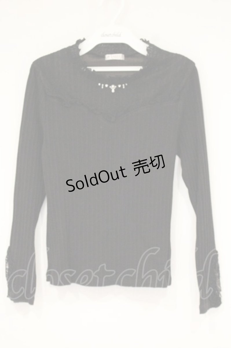 画像1: axes femme / 袖モチーフレースプルオーバー M クロ O-26-09-14-031-AX-TO-OW-OS (1)