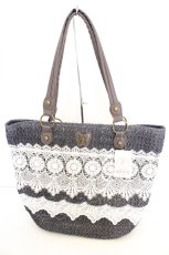 画像1: axes femme / レースボーダー雑材トートバッグ 29×31×18cm ネイビー O-26-09-15-027-AX-BG-IG-OS (1)