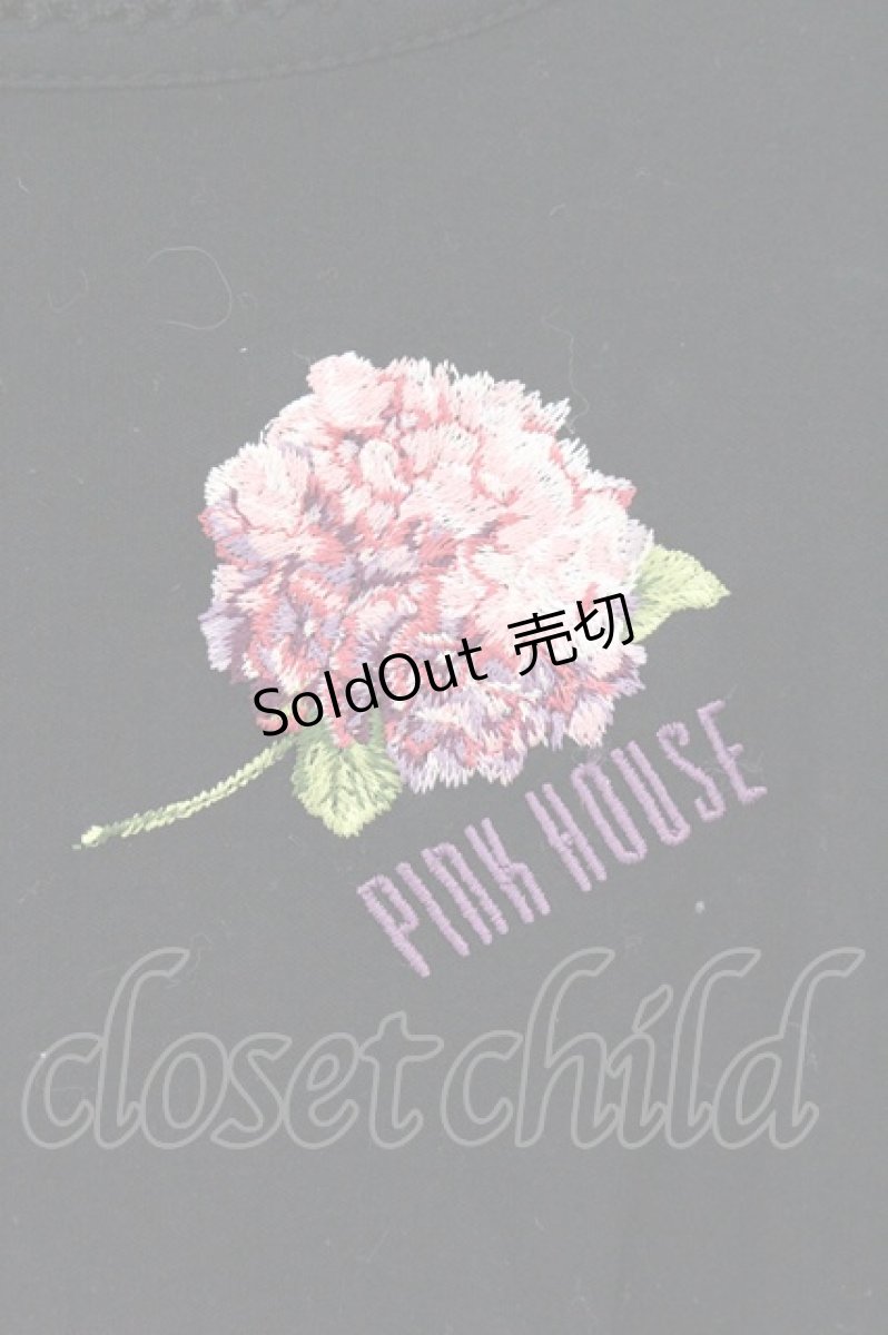 画像2: PINK HOUSE / ロゴフラワー刺繍半袖カットソー 3(M) クロ O-26-09-16-072-LO-TO-OW-OS (2)