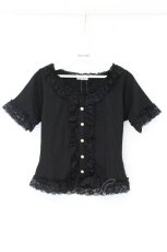 画像1: axes femme / フリルレースリブトップス F クロ O-26-09-16-076-AX-TO-OW-OS (1)
