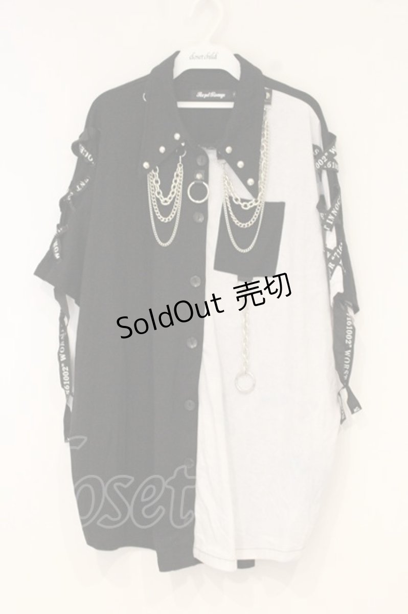 画像1: SEX POT ReVeNGe / LACE UP DESIGN BIG シャツ  ブラック×ホワイト O-26-09-19-040-SP-TO-IG-OS (1)