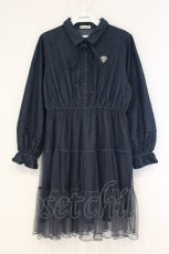 画像1: axes femme / 胸刺繍デニム×チュールワンピース F インディゴ O-26-09-19-027-AX-OP-OW-OS (1)