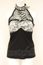 画像1: Qutie Frash / ドラゴンサテンメッシュホルターキャミ  ブラック×シルバー O-26-09-22-031-QU-TO-OW-OS (1)