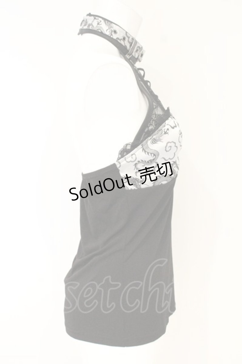 画像3: Qutie Frash / ドラゴンサテンメッシュホルターキャミ  ブラック×シルバー O-26-09-22-031-QU-TO-OW-OS (3)