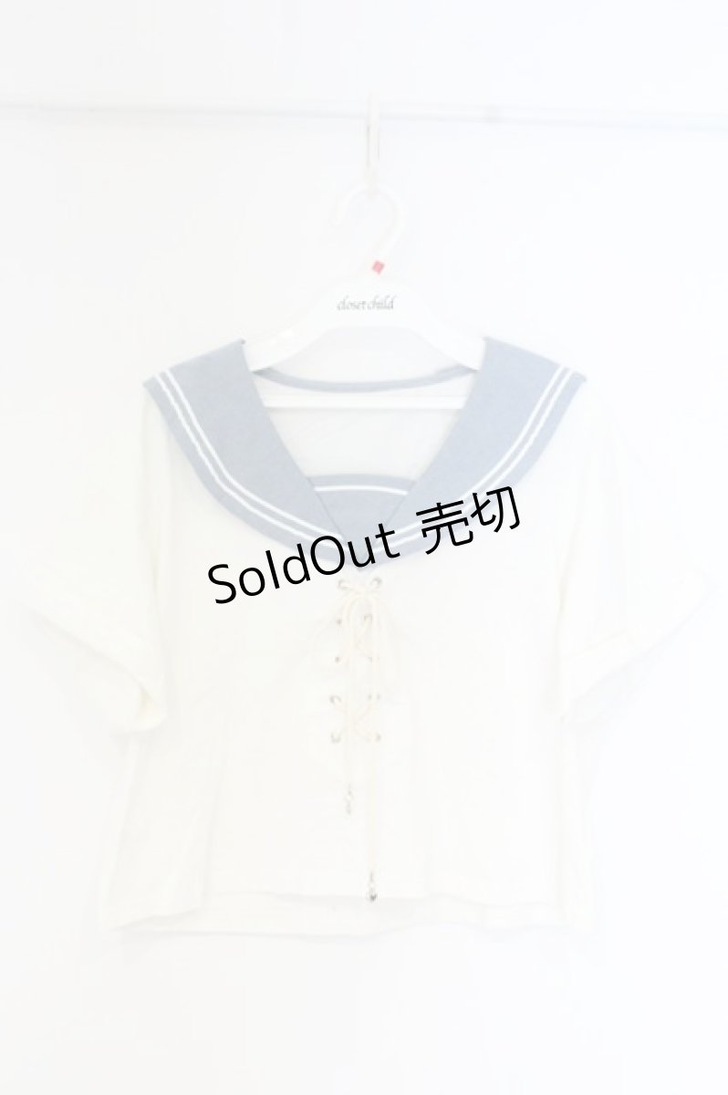 画像1: Secret Honey / タツノオトシゴ刺繍セーラーカットソー  シロ×アオ O-26-09-23-010-CA-TO-OW-OS (1)