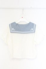 画像2: Secret Honey / タツノオトシゴ刺繍セーラーカットソー  シロ×アオ O-26-09-23-010-CA-TO-OW-OS (2)