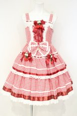 画像1: BABY,THE STARS SHINE BRIGHT / ゆらゆらいちごのHappy Berry Presentギンガムジャンパースカート  アカ O-26-09-24-047-BA-OP-YM-OS (1)