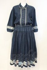 画像1: PINK HOUSE / 裾パッチワークワンピース  インディゴ O-26-09-24-081-LO-OP-OW-OS (1)