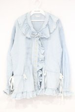 画像1: PINK HOUSE / ダンガリーフリルブラウス  ブルー O-26-09-24-084-LO-BL-OW-OS (1)