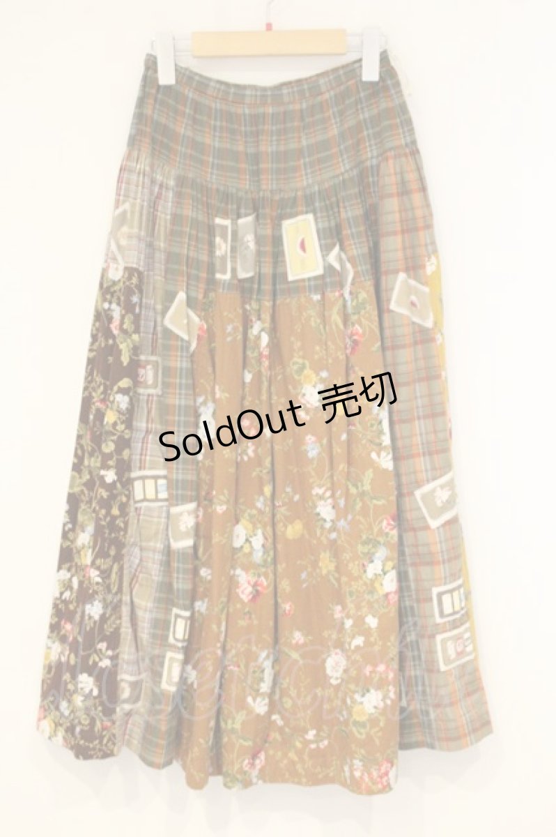 画像1: PINK HOUSE / チェック&花柄パッチワークスカート  ブラウン系 O-26-09-24-092-LO-SK-OW-OS (1)