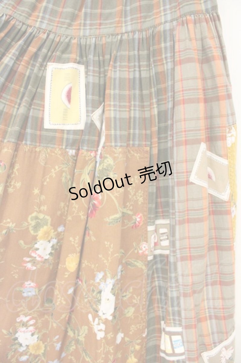 画像2: PINK HOUSE / チェック&花柄パッチワークスカート  ブラウン系 O-26-09-24-092-LO-SK-OW-OS (2)