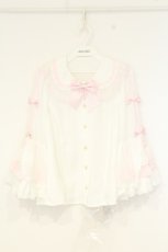 画像1: Chalmiere / 丸襟姫袖ブラウス  シロ×ピンク O-26-09-24-014-AX-BL-IG-OS (1)