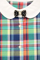 画像2: Franche Lippee / リボンアップリケチェックブラウス M グリーン O-26-09-24-020-LO-BL-IG-OS (2)