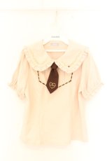 画像1: axes femme POETIQUE / レトロ喫茶刺繍パフ袖ブラウス M ブラウン系 O-26-09-25-060-AX-BL-OW-OS (1)