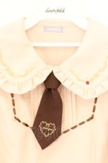 画像2: axes femme POETIQUE / レトロ喫茶刺繍パフ袖ブラウス M ブラウン系 O-26-09-25-060-AX-BL-OW-OS (2)