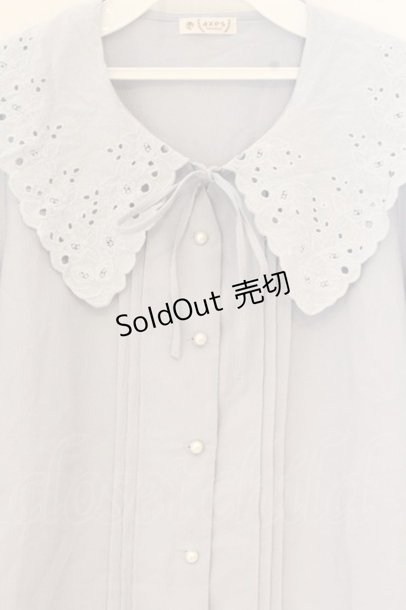 画像2: axes femme / 刺繍襟ブラウス M サックス O-26-09-25-076-AX-BL-OW-OS (2)