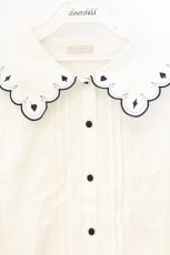 画像2: axes femme POETIQUE / トランプ刺繍スカラップ襟ブラウス M キナリ O-26-09-25-100-AX-BL-OW-OS (2)