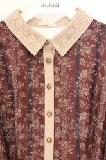 画像2: axes femme / 線画タッチフラワーシャツワンピース M ワイン O-26-09-25-015-AX-OP-OW-OS (2)