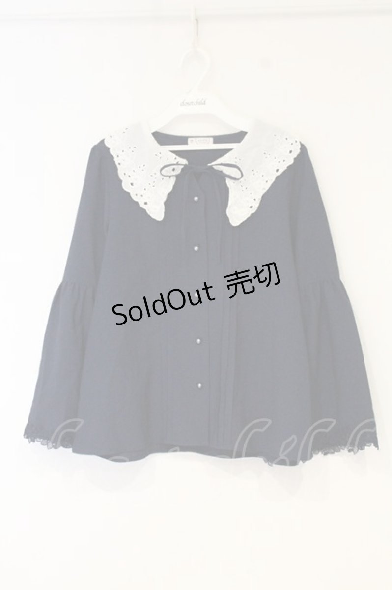 画像1: axes femme / 刺繍入りビッグカラーブラウス M ネイビー×シロ O-26-09-26-052-AX-BL-IG-OS (1)
