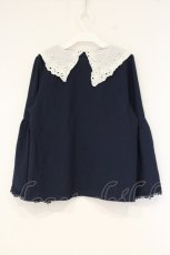 画像3: axes femme / 刺繍入りビッグカラーブラウス M ネイビー×シロ O-26-09-26-052-AX-BL-IG-OS (3)