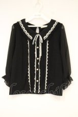 画像1: axes femme POETIQUE / フリルブラウスカットプルオーバー M クロ O-26-09-26-079-AX-TO-IG-OS (1)
