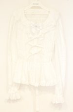 画像1: metamorphose / 【プラスサイズ】綿レースシャーリング長袖ブラウス（丸襟） 2 シロ O-26-09-27-003-ME-BL-OW-OS (1)
