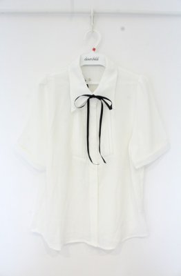 Preview of ピンタックヨークリボン付きシャツ F シロ×クロ