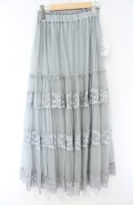 画像2: an another angelus / レース切替チュールティアードスカート F ミントグレー O-26-09-27-095-CA-SK-OW-OS (2)