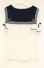 画像4: Secret Honey / スピンドルセーラーオフショルブラウス  シロ×ネイビー O-26-09-27-010-CA-BL-OW-OS (4)