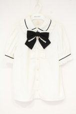 画像1: Secret Honey / ダブルフリル半袖ブラウス  シロ×クロ O-26-09-28-001-CA-BL-IG-OS (1)