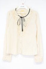 画像1: axes femme / リボン付きレース使いブラウス M キナリ O-26-09-28-082-AX-BL-OW-OS (1)