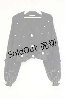 Preview of メニーリボンビジューふわふわシャギーカーデ  クロ