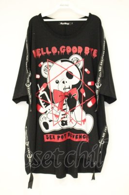 Preview of Hello,Good Bye Design Logo Belt Big Square Cutsew　Tシャツ F ブラック