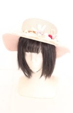 画像1: axes femme / 巻き薔薇レース雑材カンカン帽 57cm ピンク O-26-09-29-1004-AX-AC-OW-OS (1)