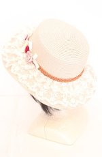 画像2: axes femme / 巻き薔薇レース雑材カンカン帽 57cm ピンク O-26-09-29-1004-AX-AC-OW-OS (2)