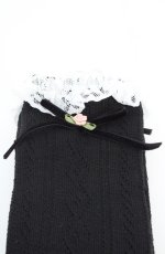 画像3: Cherirulu Chocola / ECMYOVKレースリボン　オーバーニー 23~25cm クロ×シロ O-26-09-29-1017-LO-ZA-OW-OS (3)