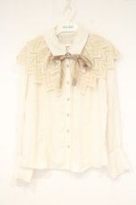 画像1: axes femme / レースケープ風リボン付きブラウス M キナリ O-26-09-29-078-AX-BL-OW-OS (1)